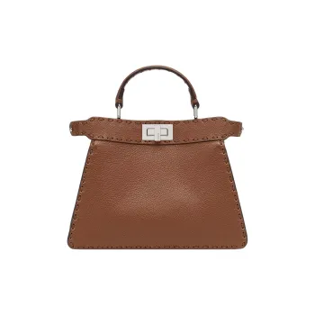 FENDI Peekaboo ISeeU Calfskin Shoulder Bag Crossbody Bag Handbag Small Size Women's Brown