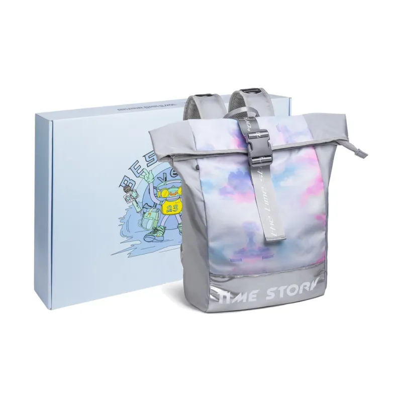 LOVERPUSS Polyester Basketball Bag Backpack Large Size Unisex Iridescent Gray-16