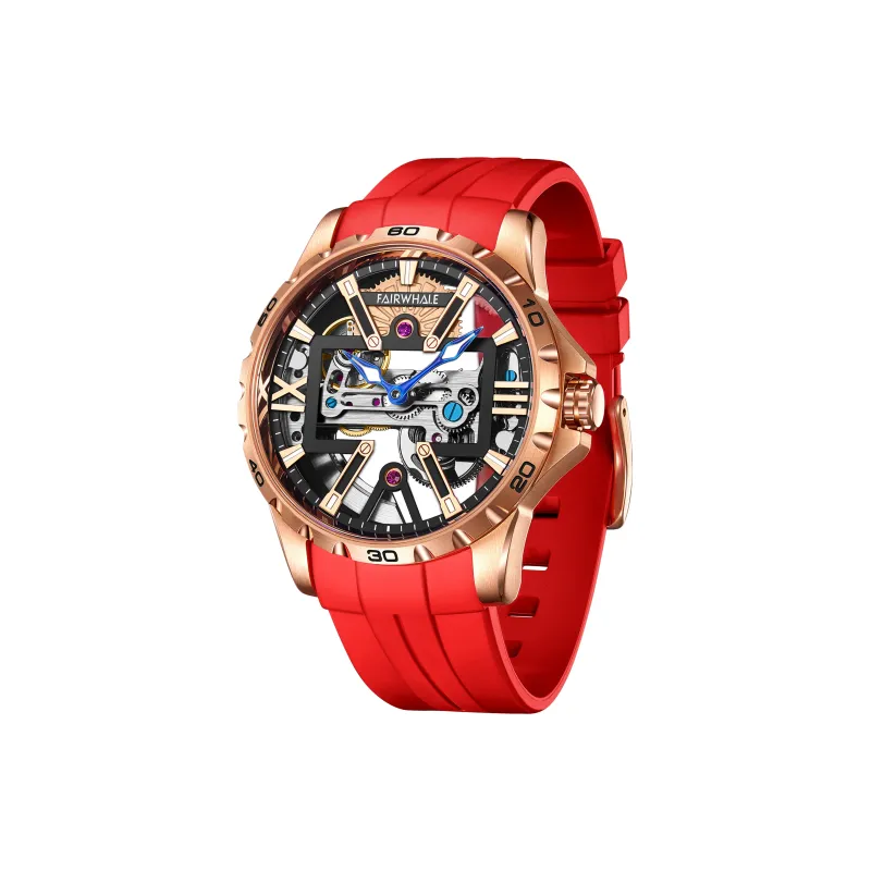 FAIRWHALE Pioneer Collection Men's Watch Automatic Mechanical Movement Silicone Strap Watch Men's Watches Cut Out Dial-0