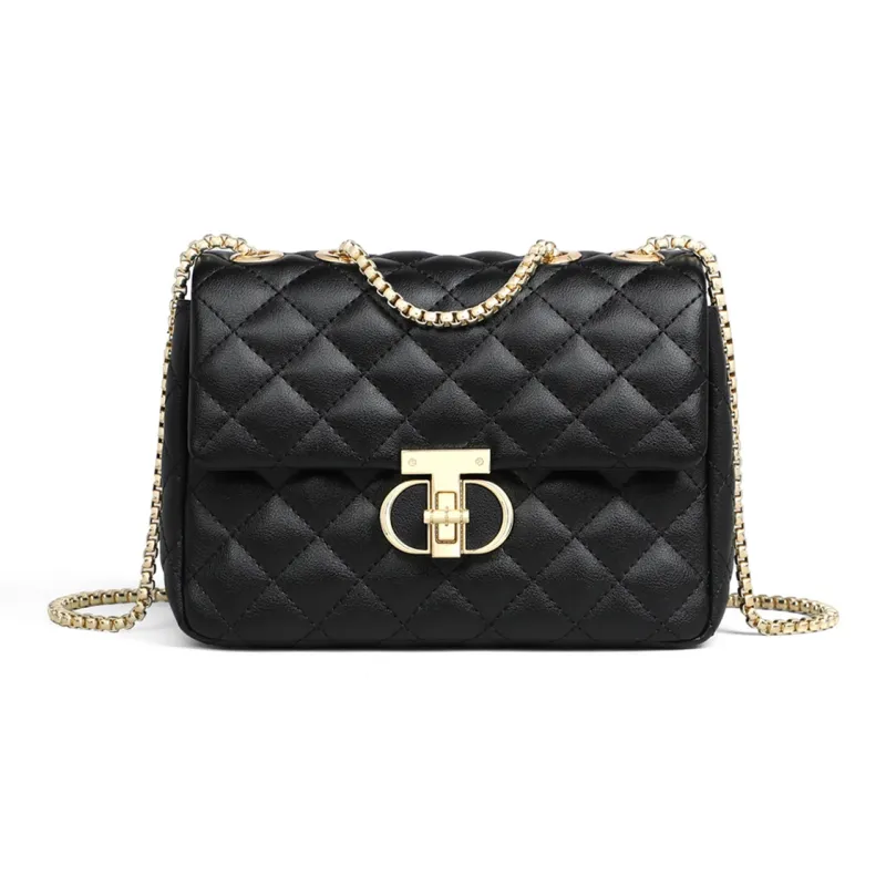 C°BANNER Cow Leather With Synthetic Leather One Shoulder Crossbody Small Square Bag Regular Women's Black-4