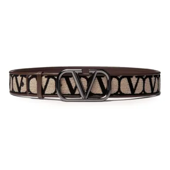 Valentino Letter Logo Leather Belts Men's Brown Width: 4CM