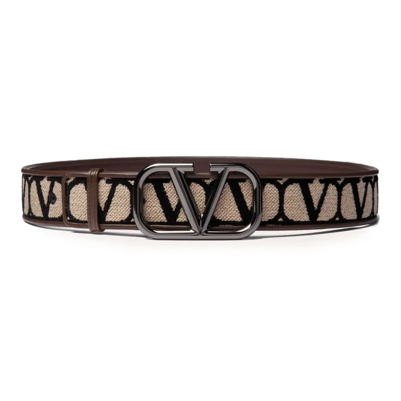 Valentino Letter Logo Leather Belts Men's Brown Width: 4CM-0