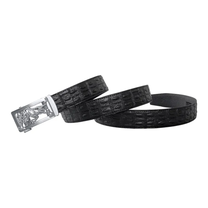 LUCKY LION Crocodile Pattern Belted Casual Automatic Buckle Top Grain Cow Leather Belts Men's-16