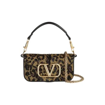 Valentino Locò Calfskin One Shoulder Handbags Small Size Women's Leopard Print