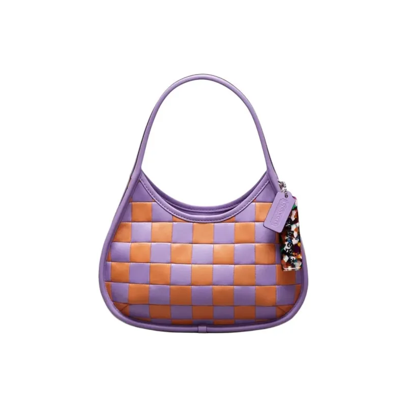 Coachtopia Ergo Genuine Leather One Shoulder Handbags Medium Size Women's Iris Flower With Fade Orange-0
