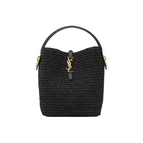 SAINT LAURENT Raffia With Calfskin Portable Crossbody Bag Shoulder Bag Women's Black