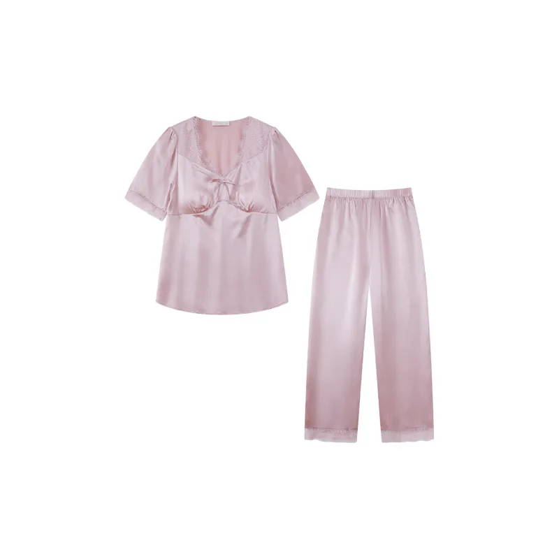 Imperial Palace Short Sleeved With Pad Summer Loungewear Anti Bump Silk Pajama Set Women's-0