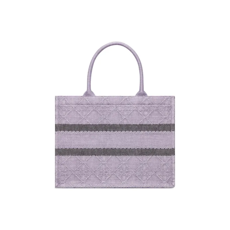 DIOR BookTote Raffia Grass Tote Bag Shopping Bag Handbag Medium Size Women's Light Purple-2