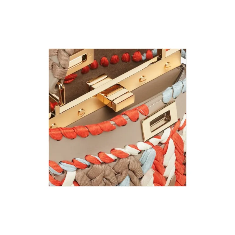 FENDI Peekaboo ISeeU Calfskin Mulberry Silk Shoulder Bag Crossbody Bag Handbag Women's Multicolor-4