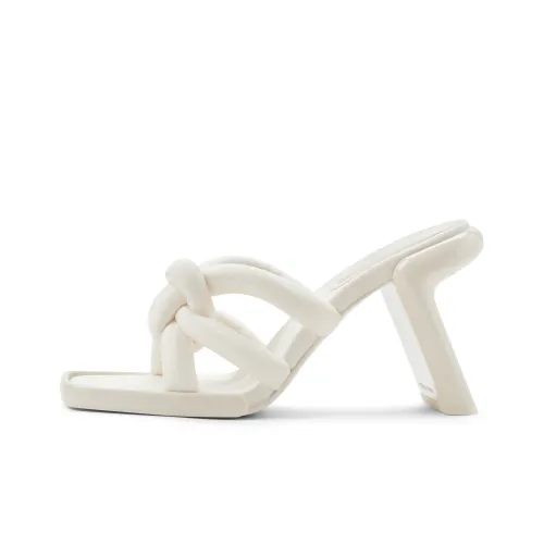 CHARLES&KEITH Small Ck Slide Slippers 10cm Women's Chalk White/Black Textured/Orange