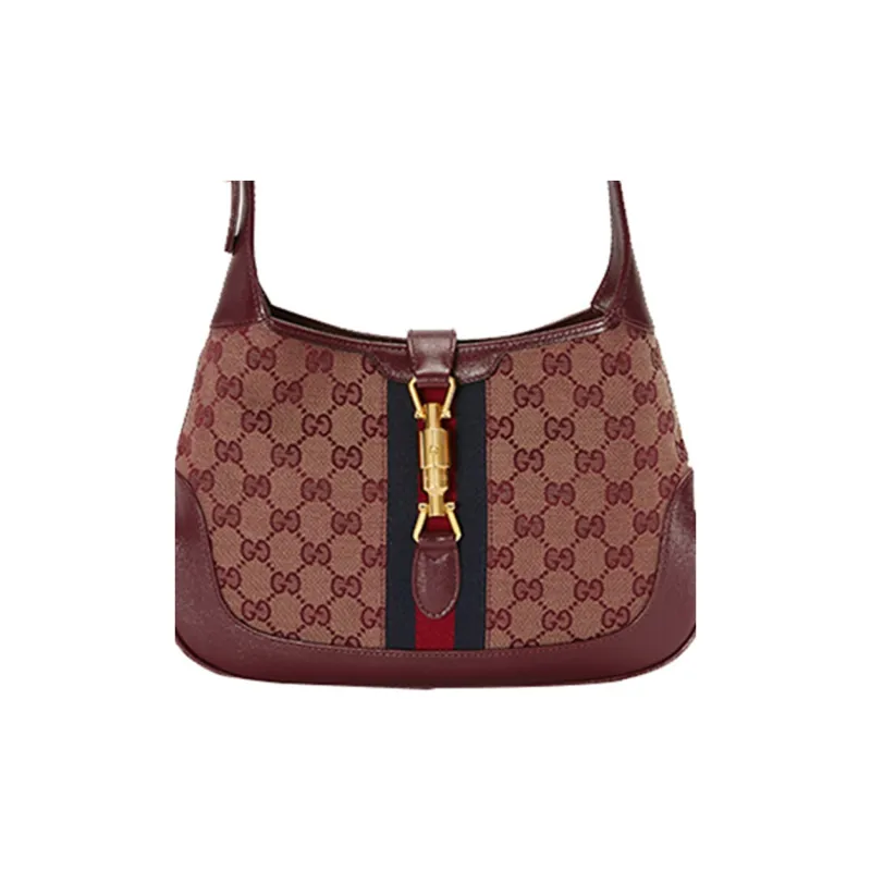 GUCCI Jackie 1961 Canvas With Leather Trim Crescent Shoulder Bag Shoulder Bag Women's Burgundy-8