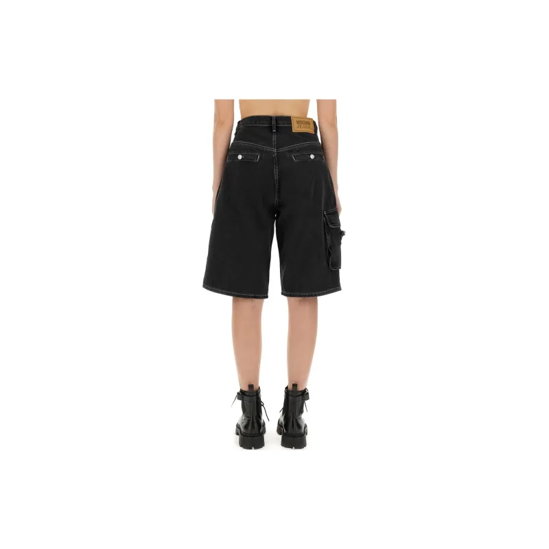 MOSCHINO Jeans Mid Rise Knee Length Denim Shorts-1