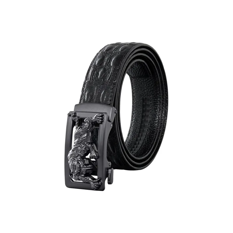 LUCKY LION Crocodile Pattern Belted Casual Automatic Buckle Top Grain Cow Leather Belts Men's-8
