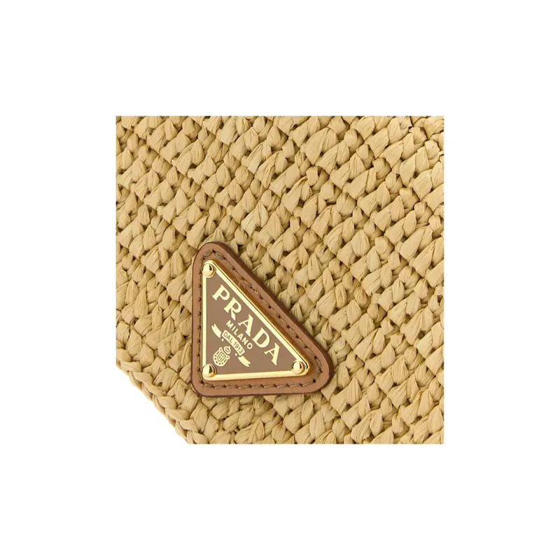 PRADA Raffia With Leather One Shoulder Crossbody Card Holder Women's Beige-4