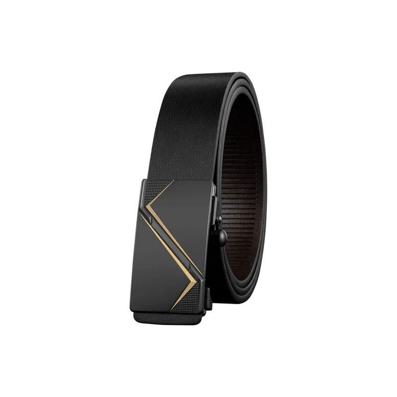 LUCKY LION Buttonless Automatic Buckle Business Casual For Middle Aged Men Cow Leather Belts Men's-0