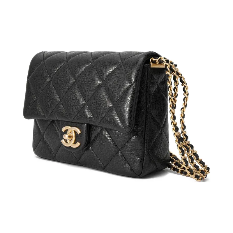 CHANEL Litchi Cow Leather Flap Bag, Envelope Bag, Shoulder Bag, Crossbody Bag Trumpets Women's Black-1