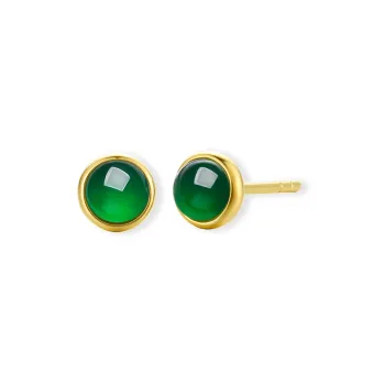 Cuiya Golden Building Ice Glutinous 18K Gold Green Jadeite Stud Earring Unisex
