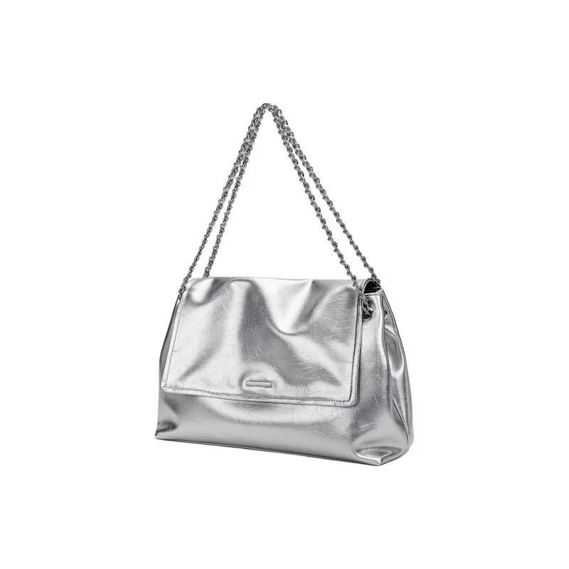 HARSON Cow Leather Shoulder Bag Large Size Women's Black/Silver-7