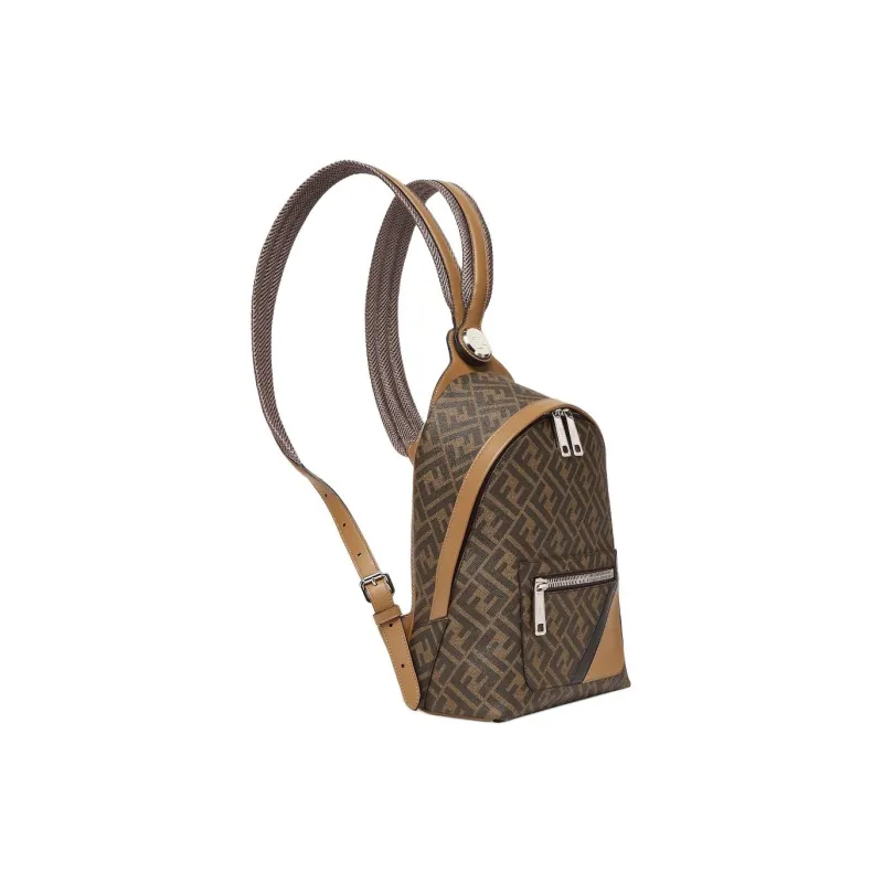 FENDI Cotton Backpack Trumpets Men's Brown-1