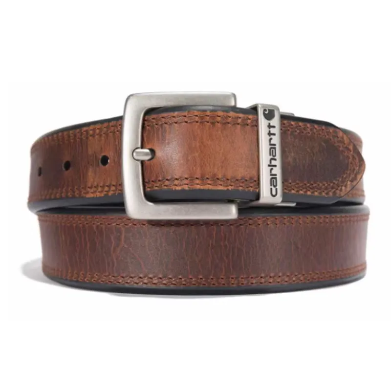 Carhartt Logo Carving Pin Buckle Leather Belts Men's Brown/Black Width: 3.8cm-0