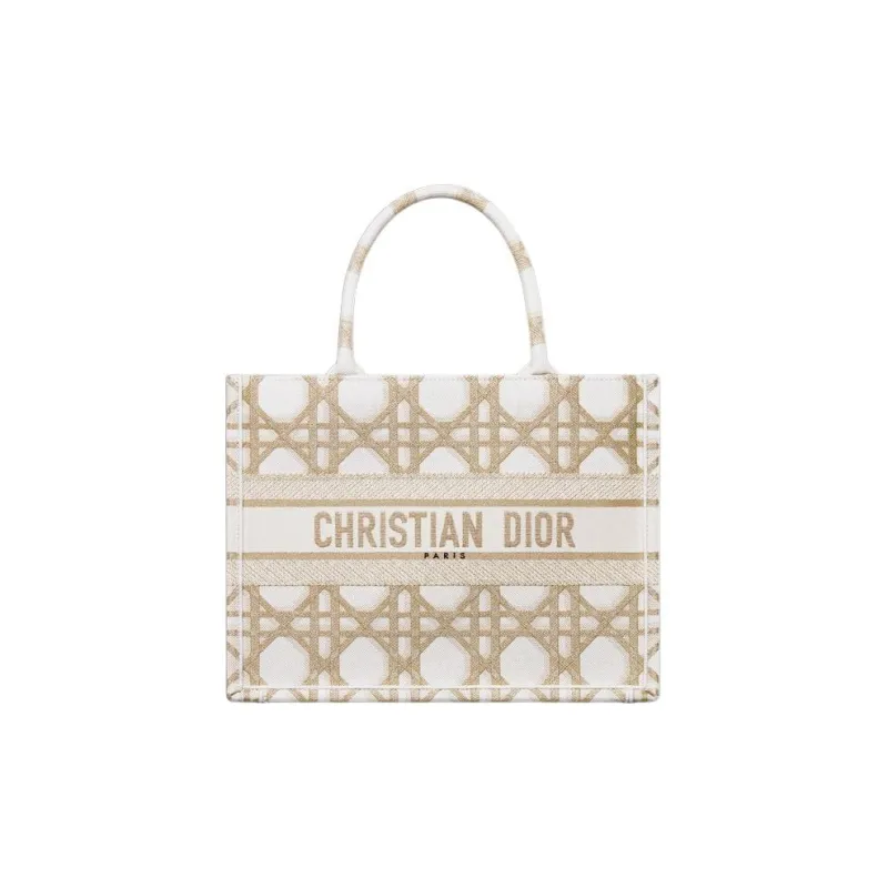 DIOR Embroidery Tote Bag, Shopping Bag, Handbag Medium Size Women's White-0