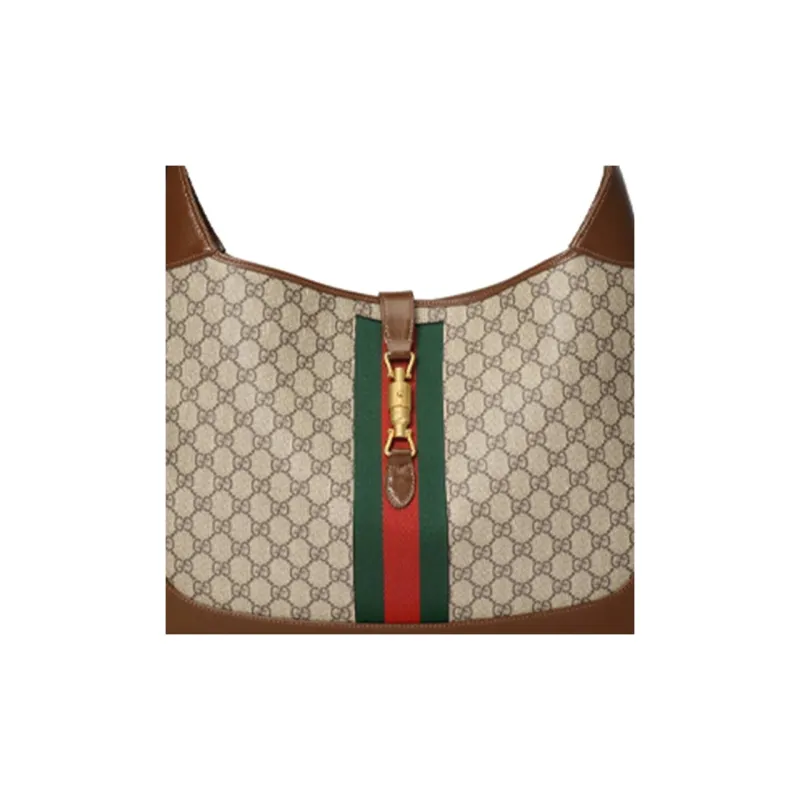 GUCCI Jackie 1961 Canvas With Leather Trim Crescent Shoulder Bag Shoulder Bag Unisex Brown-8
