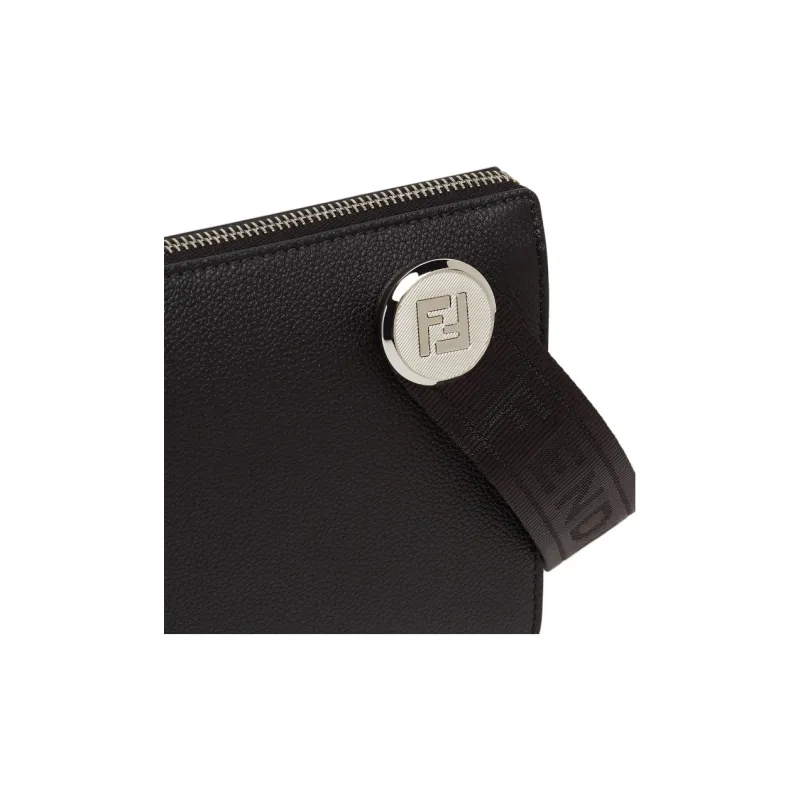 FENDI ROMA Calfskin Clutch Men's Black-4