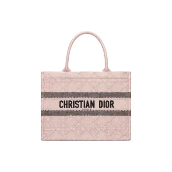 DIOR BookTote Raffia Grass Tote Bag Shopping Bag Handbag Medium Size Women's Rouge Pink