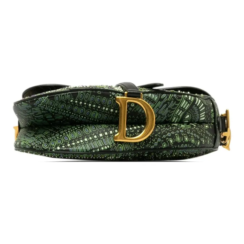 DIOR Saddle Leather Saddle Bags One Shoulder Handbags Women's Black & Green-3