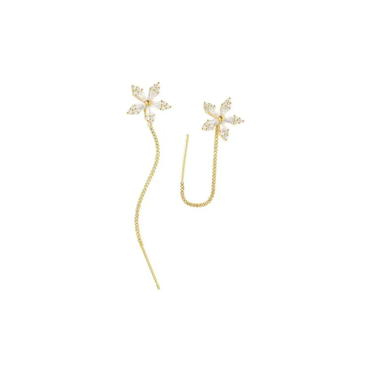 CHIC ZONE 925 Sterling Silver Zircon Drop Earrings Earrings Ear Chain Women's-0