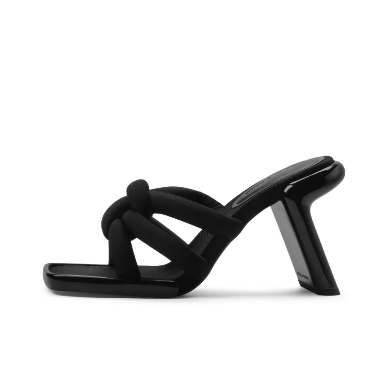 CHARLES&KEITH Small Ck Slide Slippers 10cm Women's Chalk White/Black Textured/Orange-3