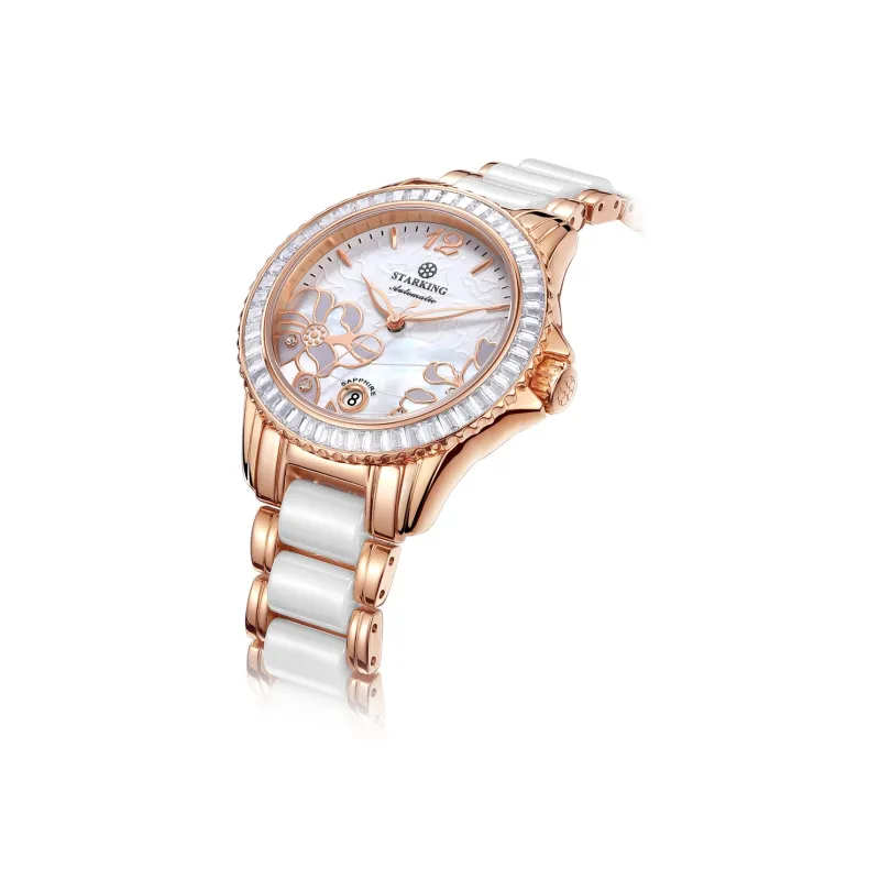 STARKING Bloom Collection Mechanical Movement Ceramic Strap Watch Women's Watch White Dial-1