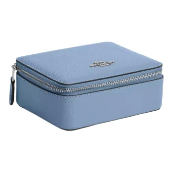 COACH Jewelry Bo Cross-Stitch Leather Jewelry Box Pearl Box Storage Box Mini Unisex Blue