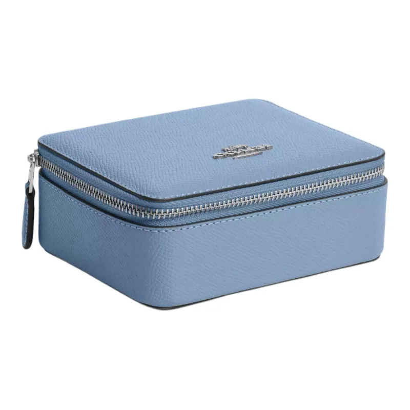 COACH Jewelry Bo Cross-Stitch Leather Jewelry Box Pearl Box Storage Box Mini Unisex Blue-0