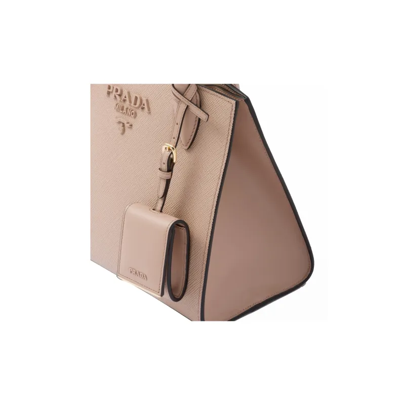 PRADA Monochrome Leather Tote Bag Shopping Bag Shoulder Bag Crossbody Bag Handbag Small Size Women's Soft Pink-4