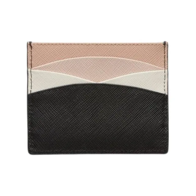 PRADA Saffiano Leather Card Holder Women's Black With Light Pink-1