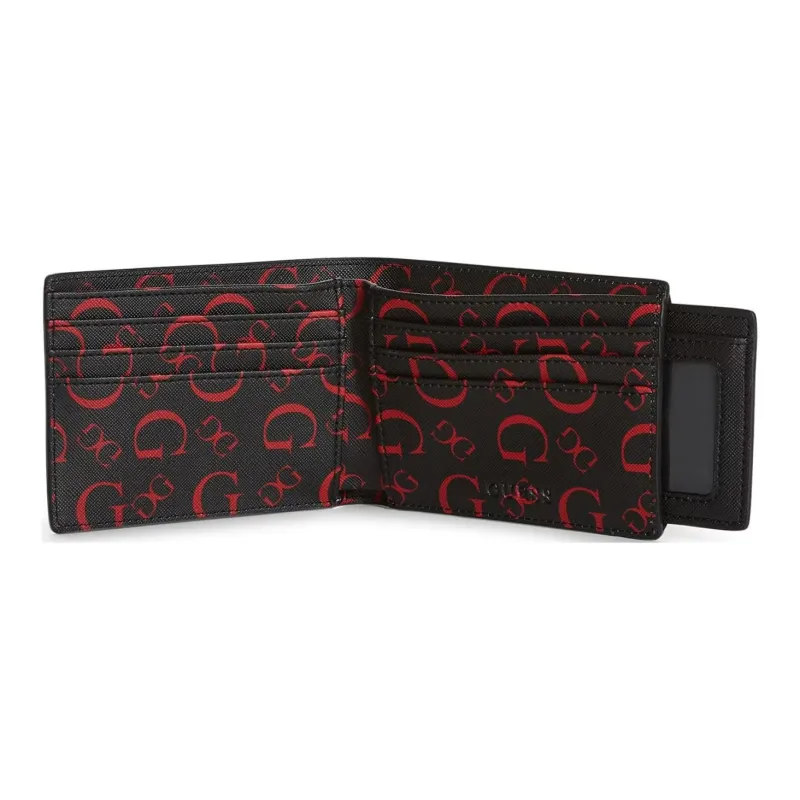 GUESS Artificial Leather Card Holder Wallet Large Size Men's Black & Red-2