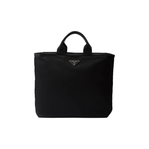 PRADA Recycled Nylon With Patchwork Leather Tote Bag Shopping Bag Handbag Men's Black