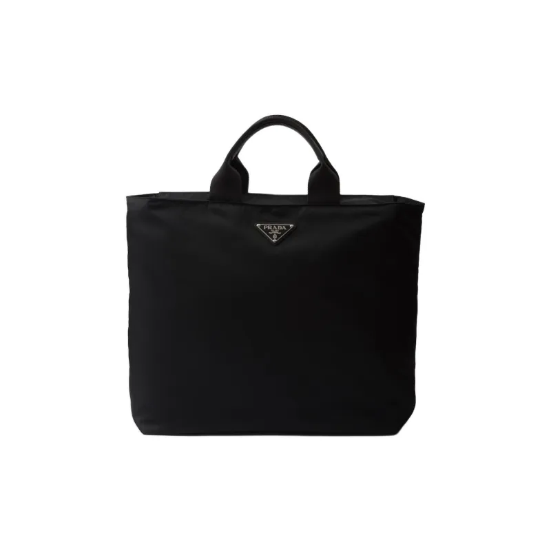 PRADA Recycled Nylon With Patchwork Leather Tote Bag Shopping Bag Handbag Men's Black-0