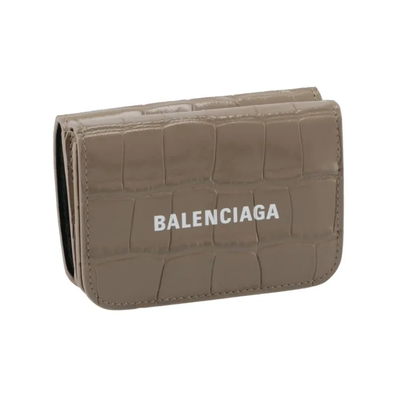 Balenciaga Cash Embossed Calfskin Wallet Mini Women's Beige Brown-1