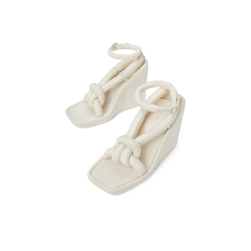CHARLES&KEITH Small CK Strap Sandals 10.2cm Women's BLACK TEXTURED / White Chalk-5