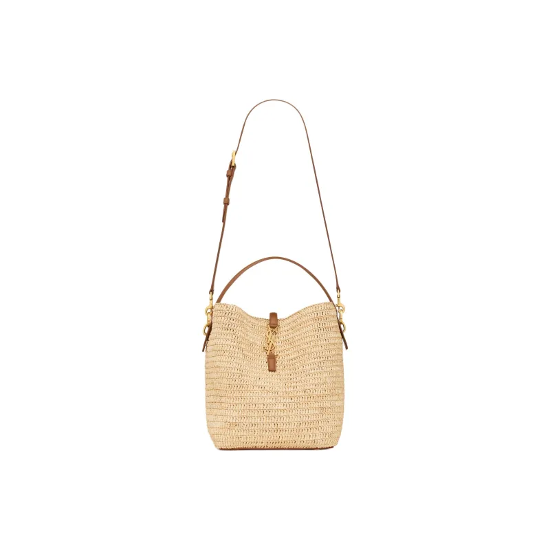 SAINT LAURENT Raffia With Calfskin Portable Crossbody Bag, Shoulder Bag Women's Natural & Brick Red-1