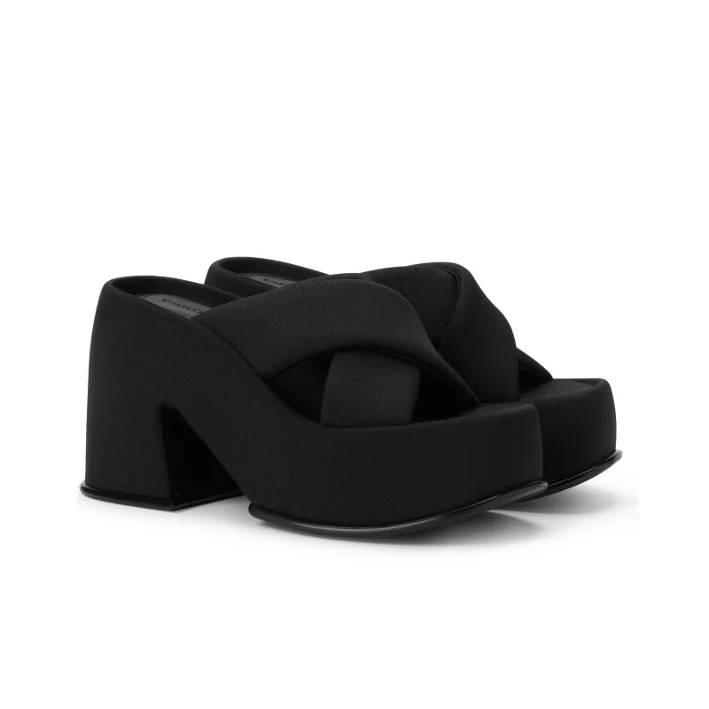 CHARLES&KEITH Slide Slippers Women's Black Textured/Chalk White/Orange-1