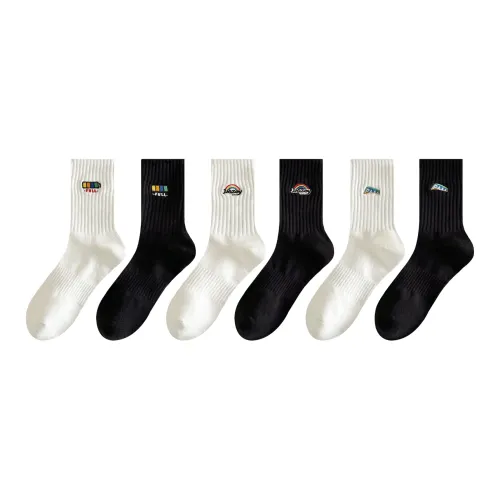 MIZU Mid Calf Socks Men's 6 Pack Black White