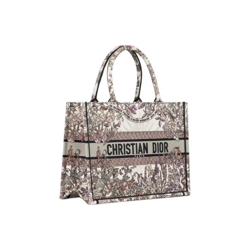 DIOR BookTote Embroidery Tote Bag Shopping Bag Handbag Medium Size Women's Beige & Multicolor-1