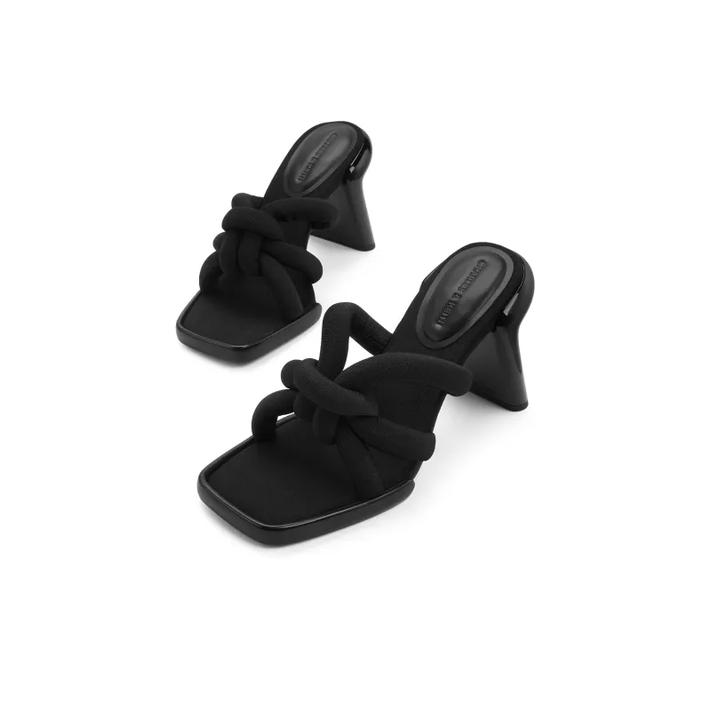 CHARLES&KEITH Small Ck Slide Slippers 10cm Women's Chalk White/Black Textured/Orange-5