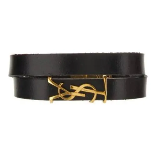 SAINT LAURENT Logo Decoration Leather Belts Women's Black