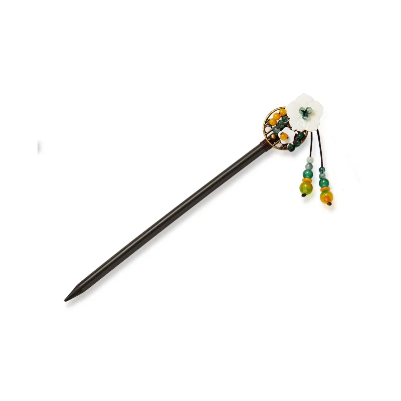AGOVSKI Copper Alloy+Faux Black Wooden+Shell+Faux Crystal Hairpins Women's-0