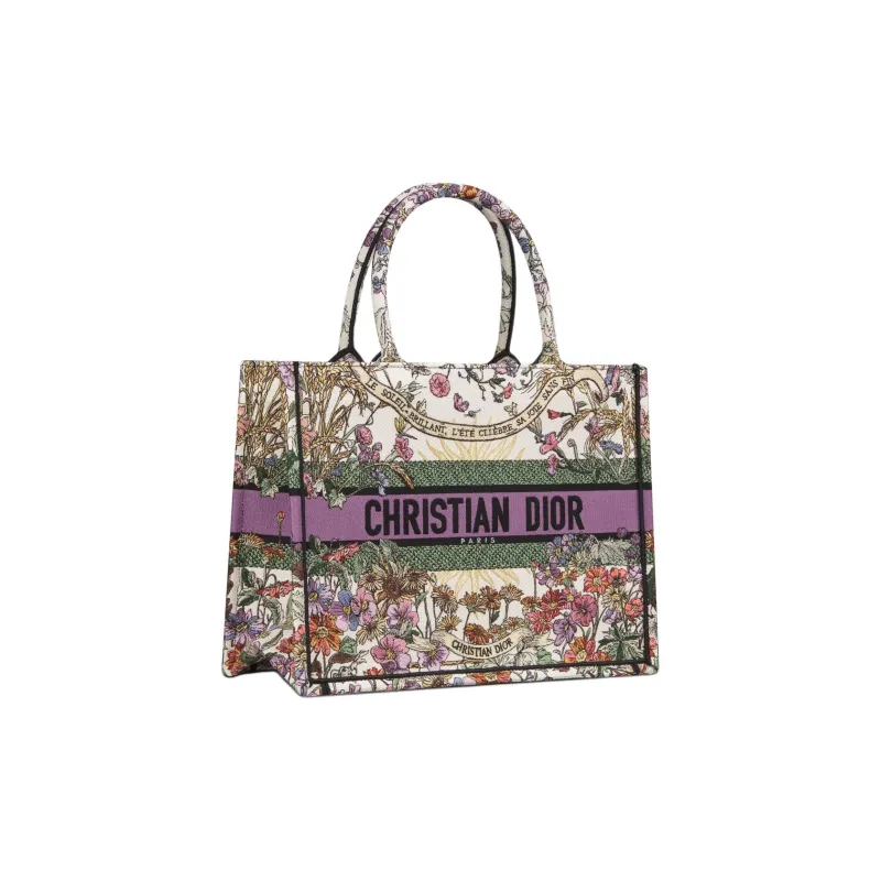 DIOR Embroidery Tote Bag, Shopping Bag, Handbag Medium Size Women's Beige & Multicolor-2