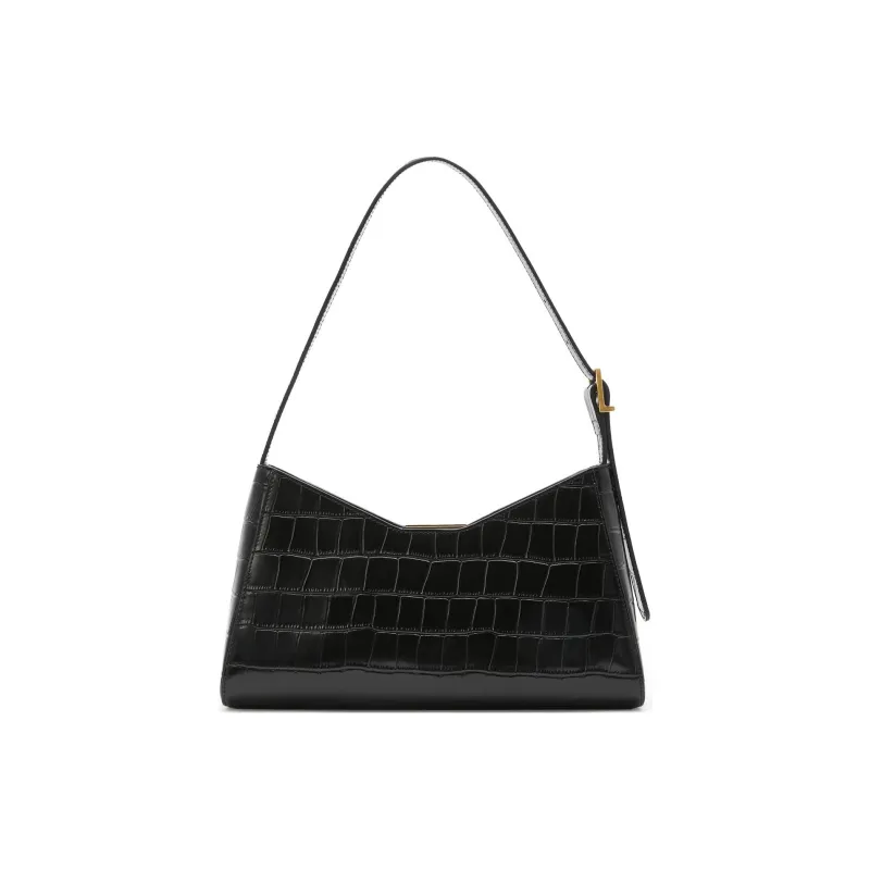 Staccato Cow Leather Handbag, Shoulder Bag Regular Women's Elegant White/Luxurious Black-6